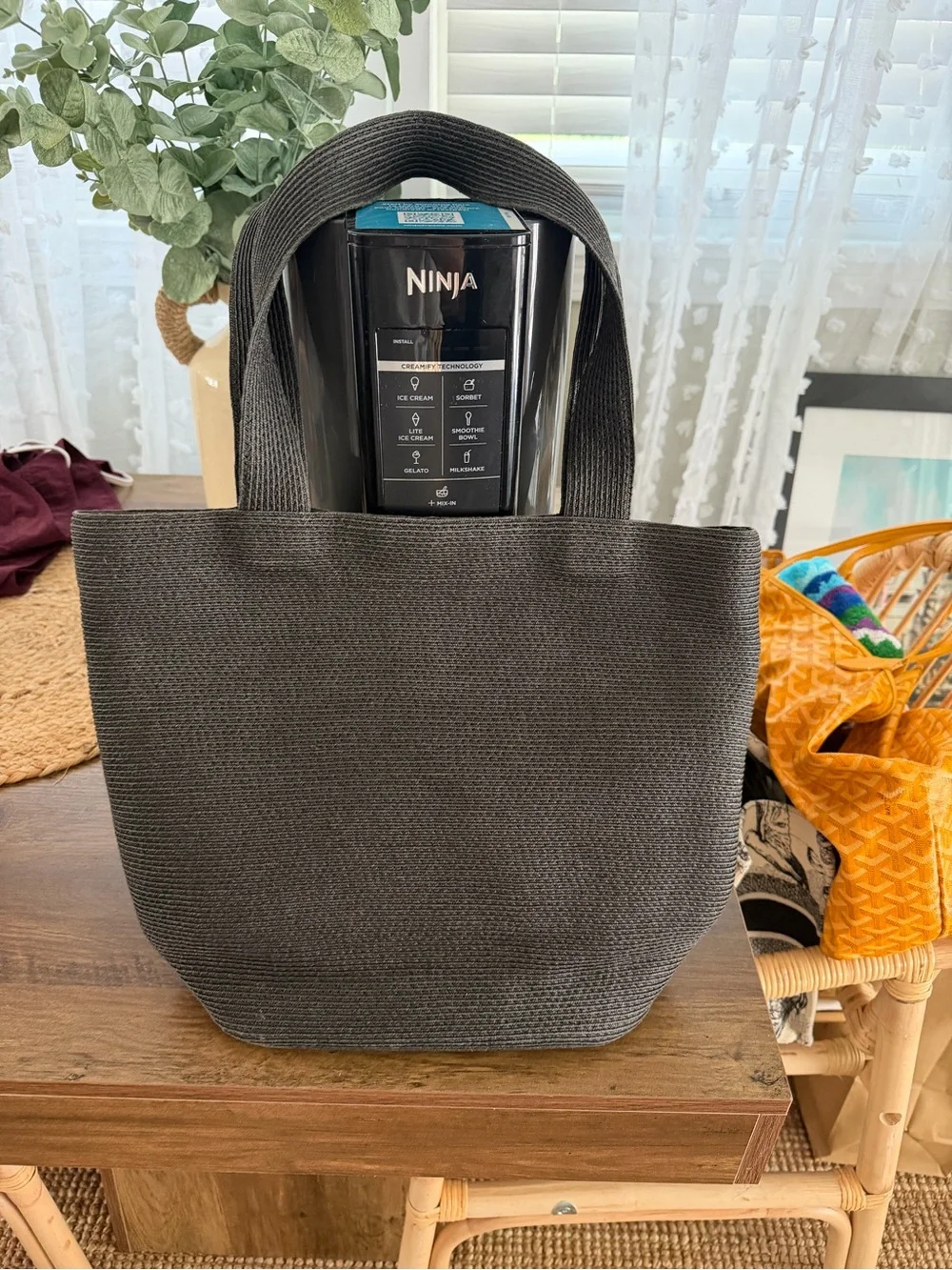 Eric Javits Squishee Black Natural Tote